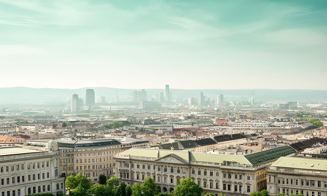 Wiener Stadtkulisse bei Tageslicht mit moderner Kanzlei-Stimmung und ruhigem Himmel